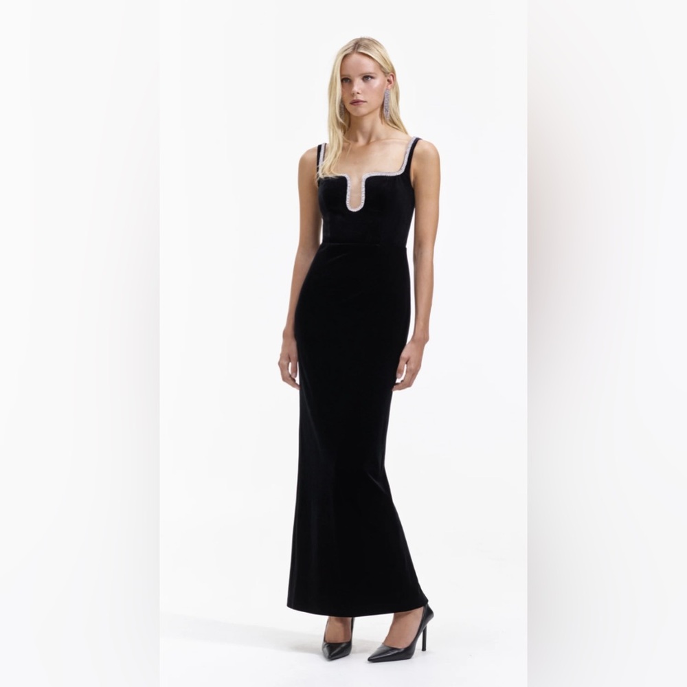 -  $615 Self-Portrait BLACK VELVET MAXI DRESS, US 4/6 UK 8